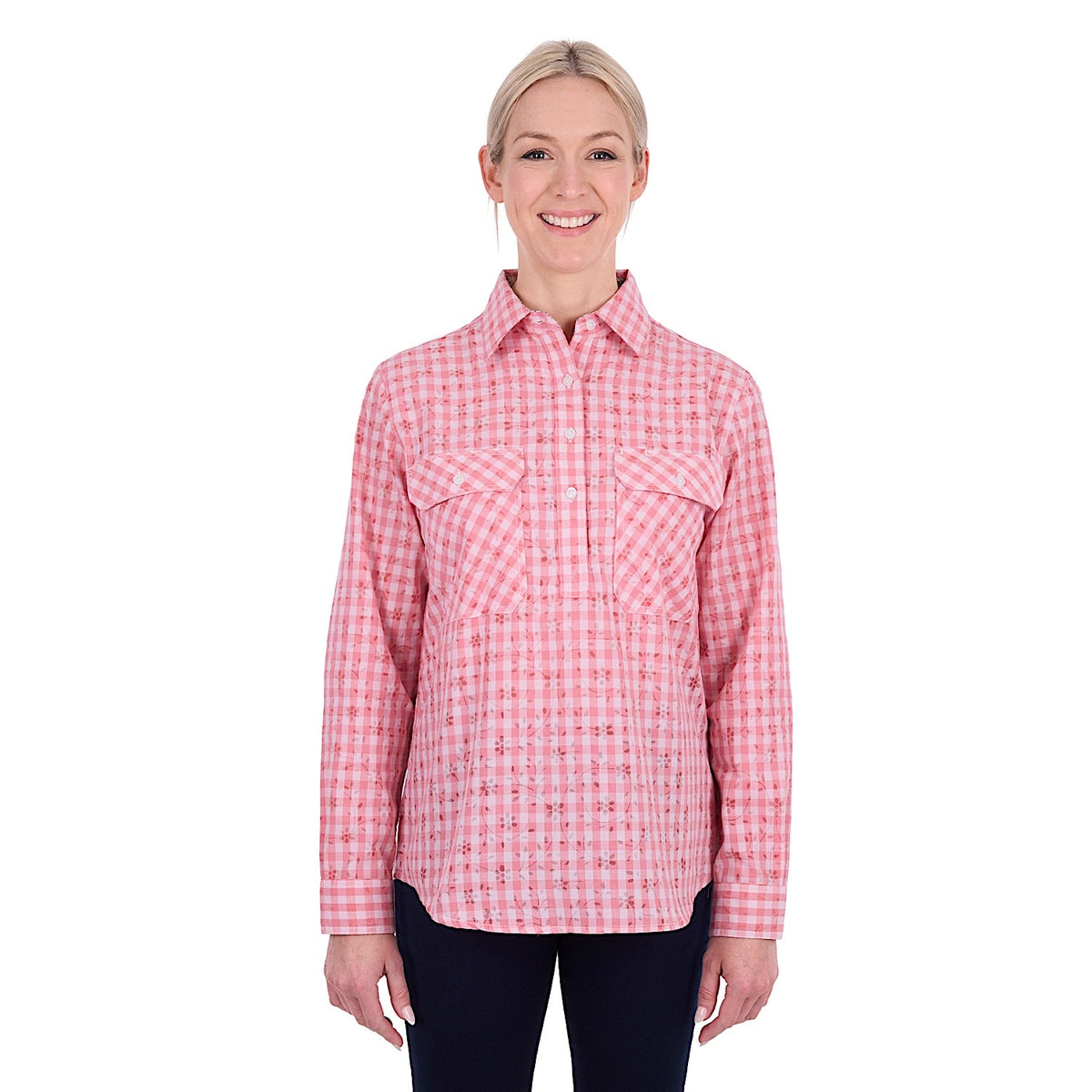 Hard Slog Women's Raquel Half Placket Long Sleeve Shirt - Rose Pink