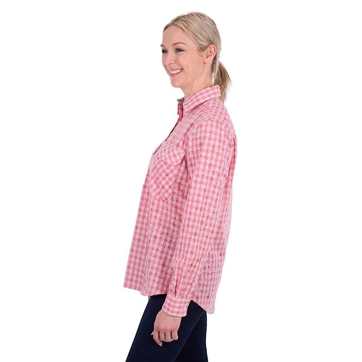 Hard Slog Women's Raquel Half Placket Long Sleeve Shirt - Rose Pink