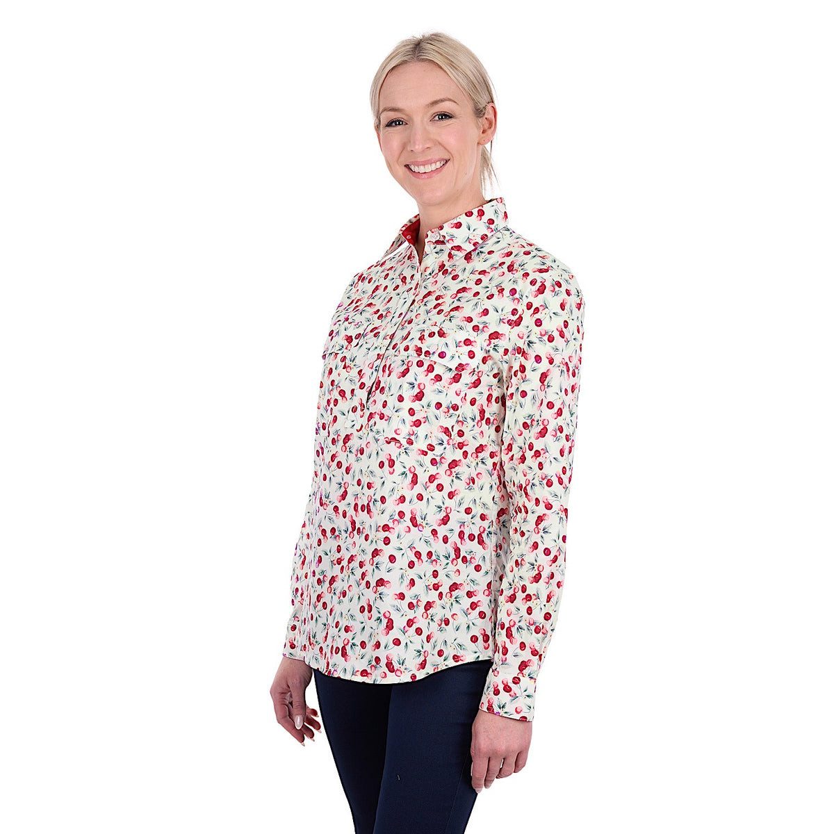 Hard Slog Women's Clair Half Placket Long Sleeve Shirt - Red
