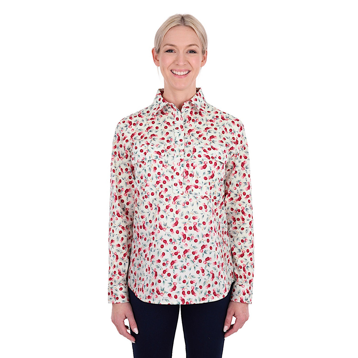 Hard Slog Women's Clair Half Placket Long Sleeve Shirt - Red