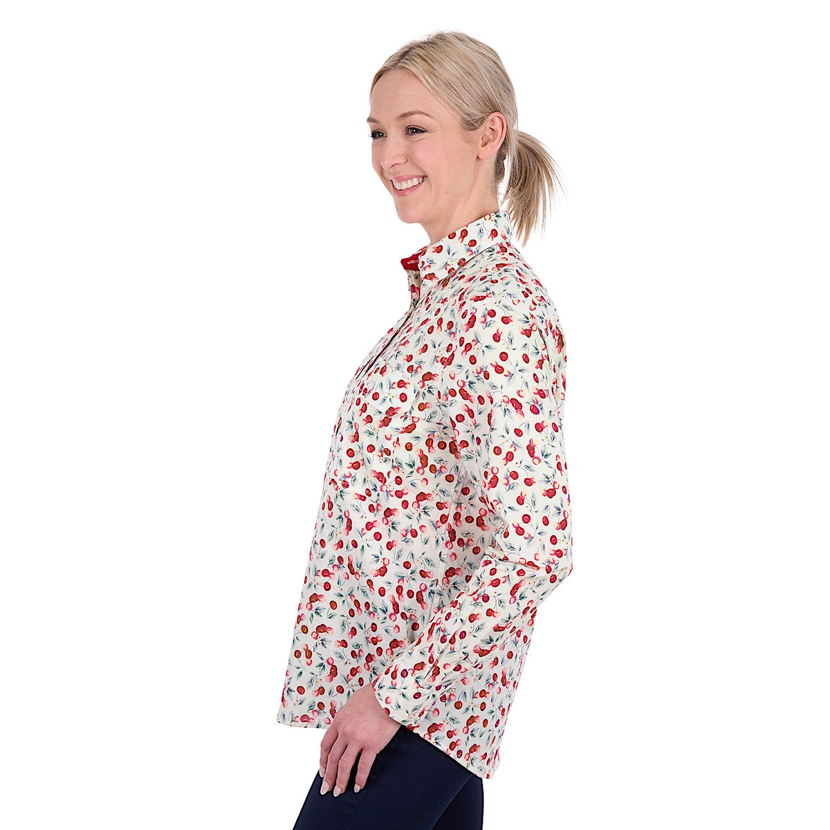 Hard Slog Women's Clair Half Placket Long Sleeve Shirt - Red