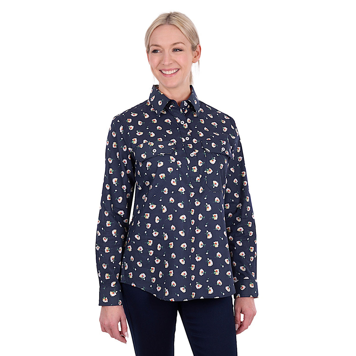 Hard Slog Women's Joanna Half Placket Long Sleeve Shirt - Navy