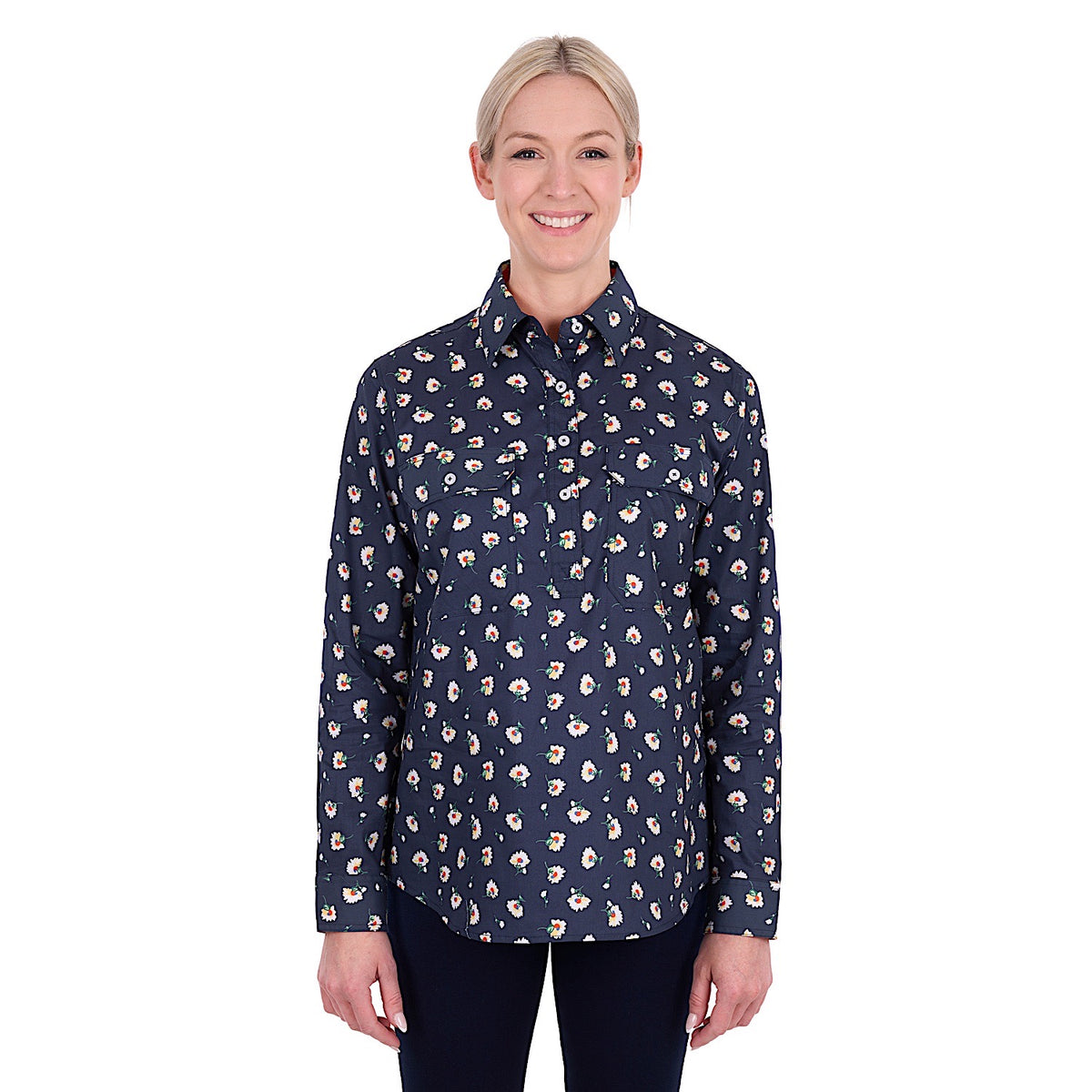 Hard Slog Women's Joanna Half Placket Long Sleeve Shirt - Navy