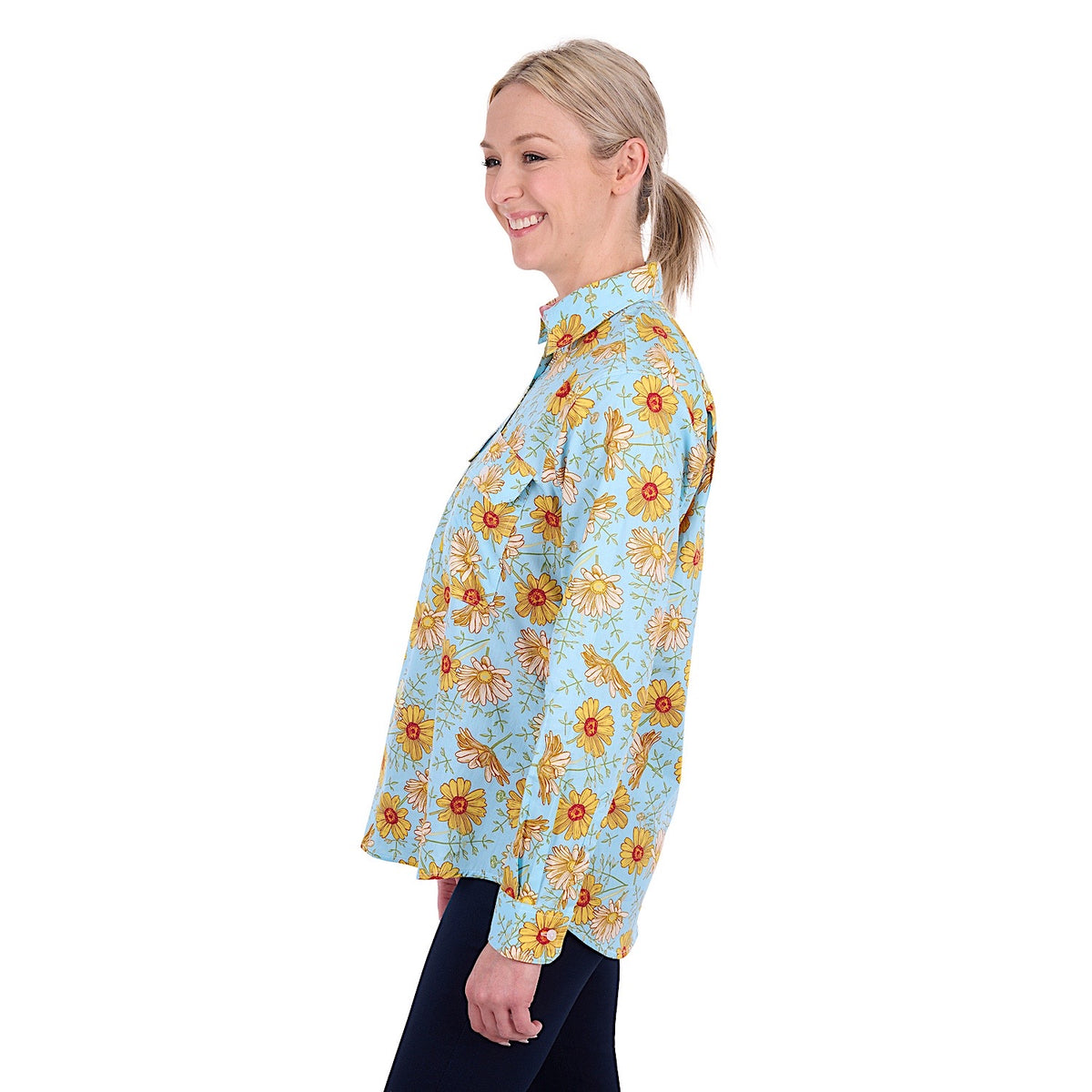 Hard Slog Women's Sunday Half Placket Long Sleeve Shirt - Blue/Yellow