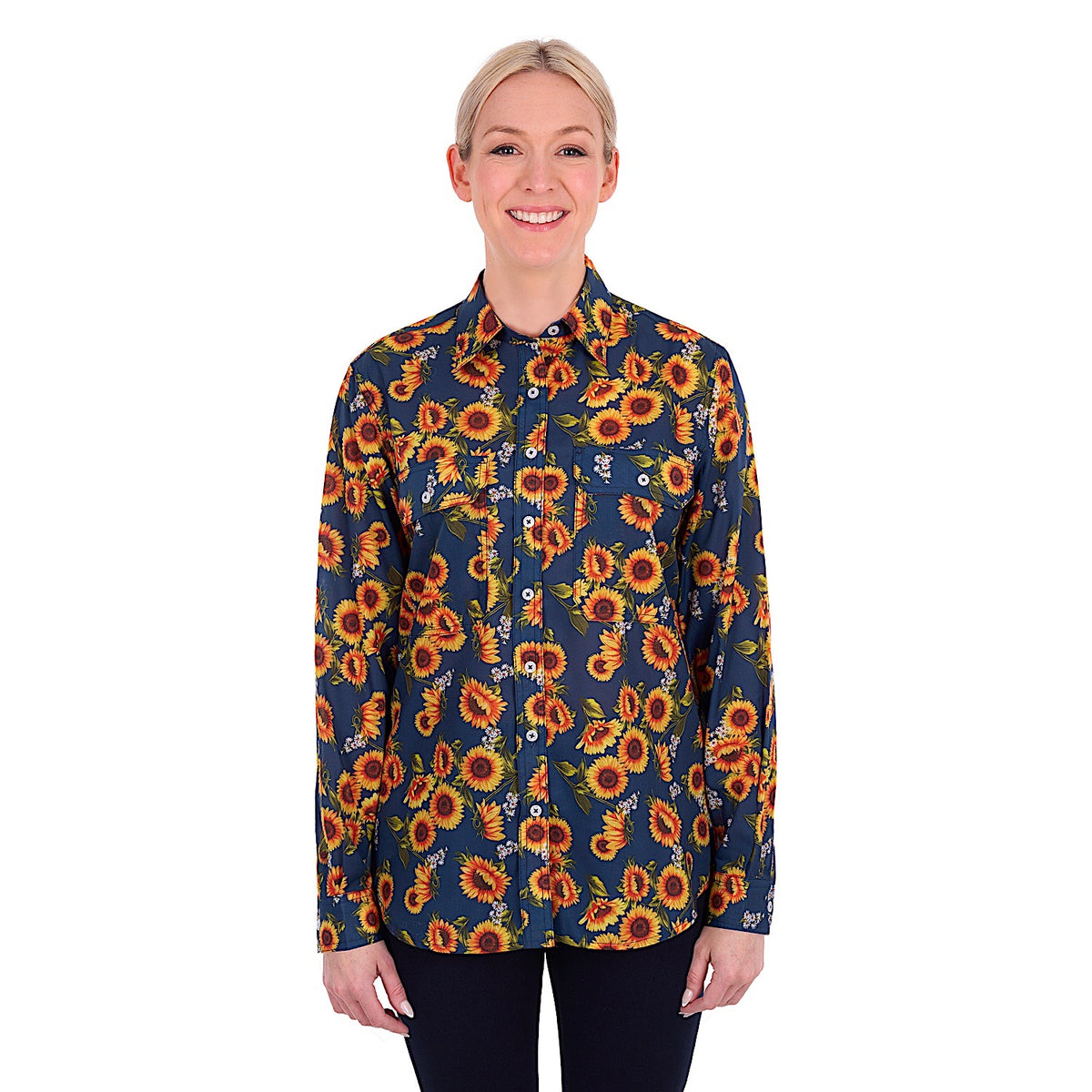 Hard Slog Women's Tabby Full Placket Long Sleeve Shirt - Navy