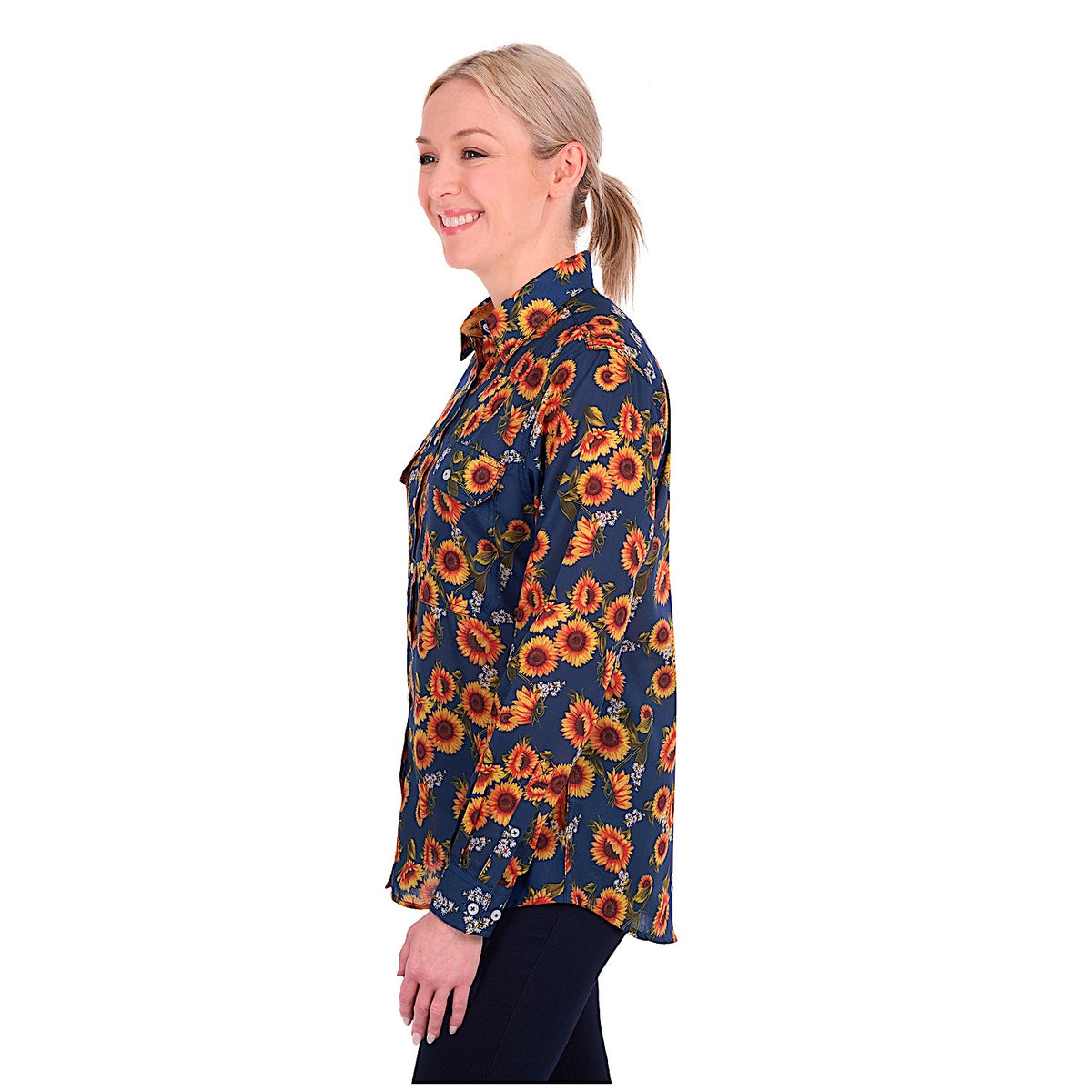 Hard Slog Women's Tabby Full Placket Long Sleeve Shirt - Navy