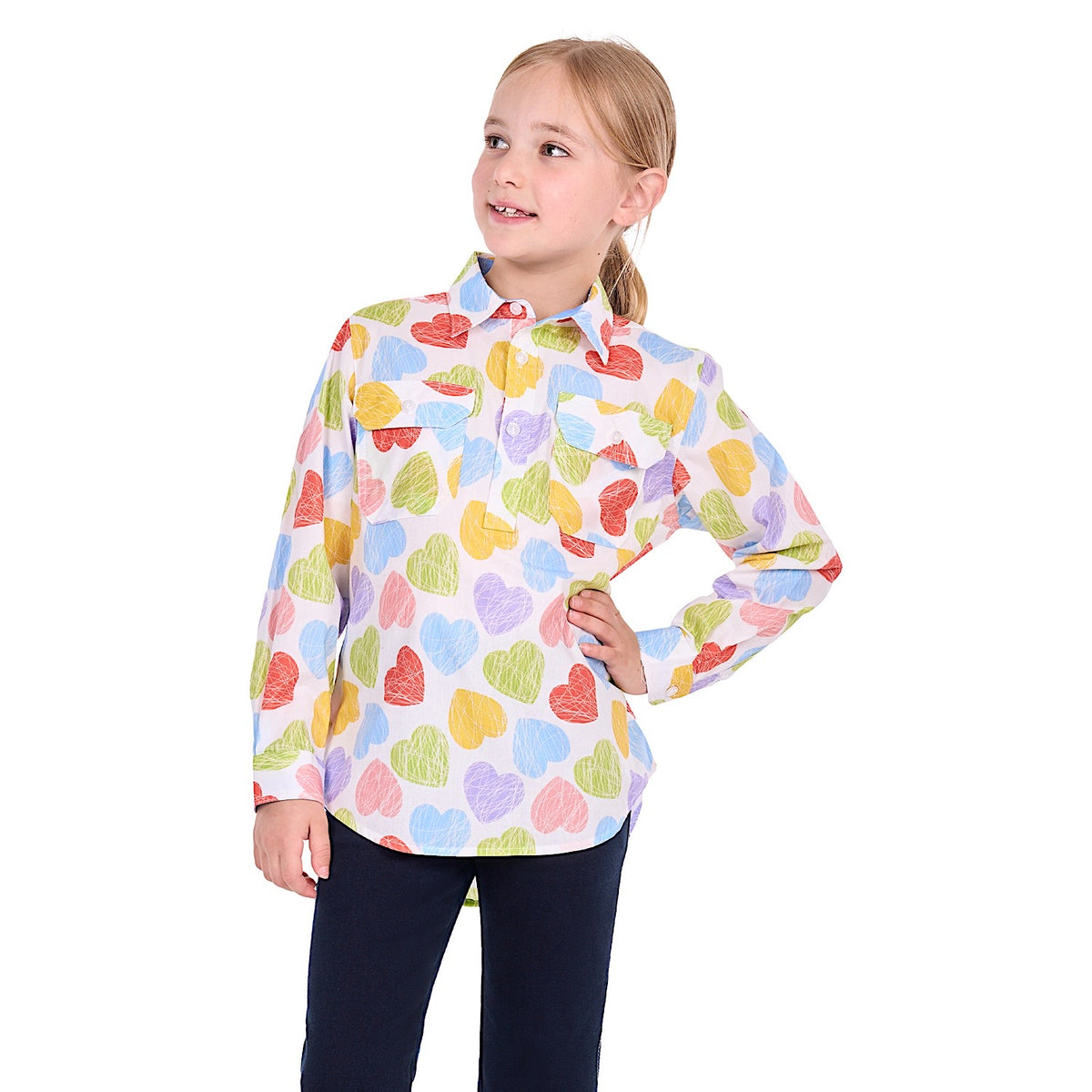 Hard Slog Girl's Polly Half Placket Long Sleeve Shirt - Multi