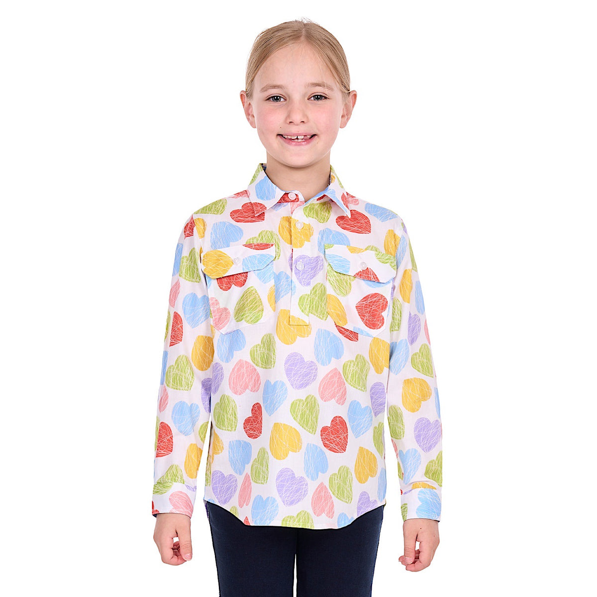 Hard Slog Girl's Polly Half Placket Long Sleeve Shirt - Multi