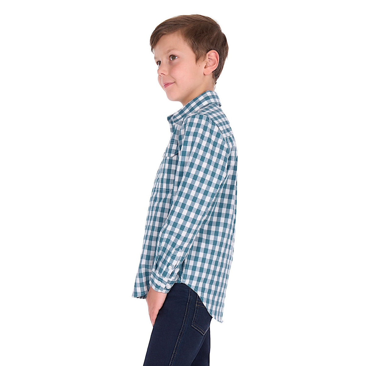 Hard Slog Boy's  River Half Placket Long Sleeve Shirt - Teal