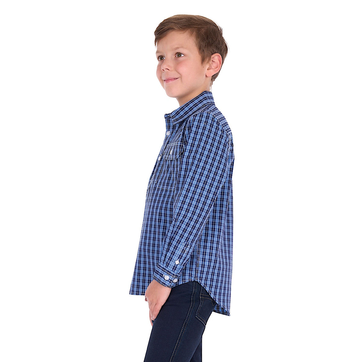 Hard Slog Boy's Wyatt Half Placket Long Sleeve Shirt - Blue