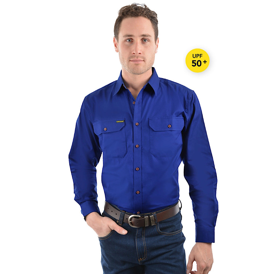 Hard Slog Men's Full Placket Light Cotton Shirt - Royal Blue