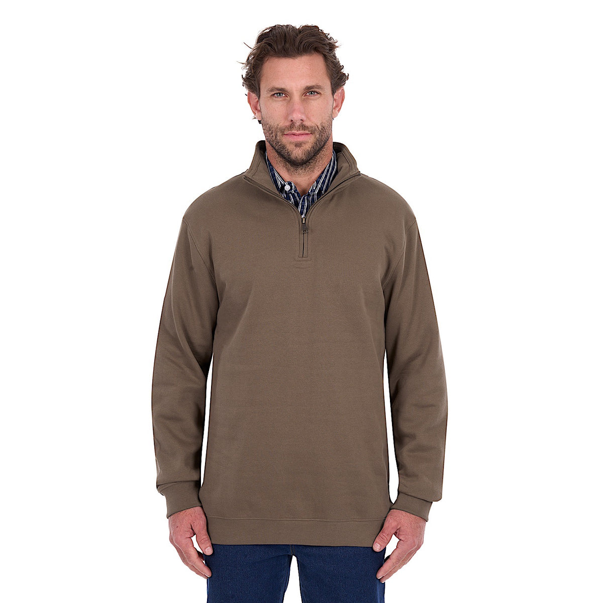 Hard Slog Men's 1/4 Zip Fleece Top - Mocha