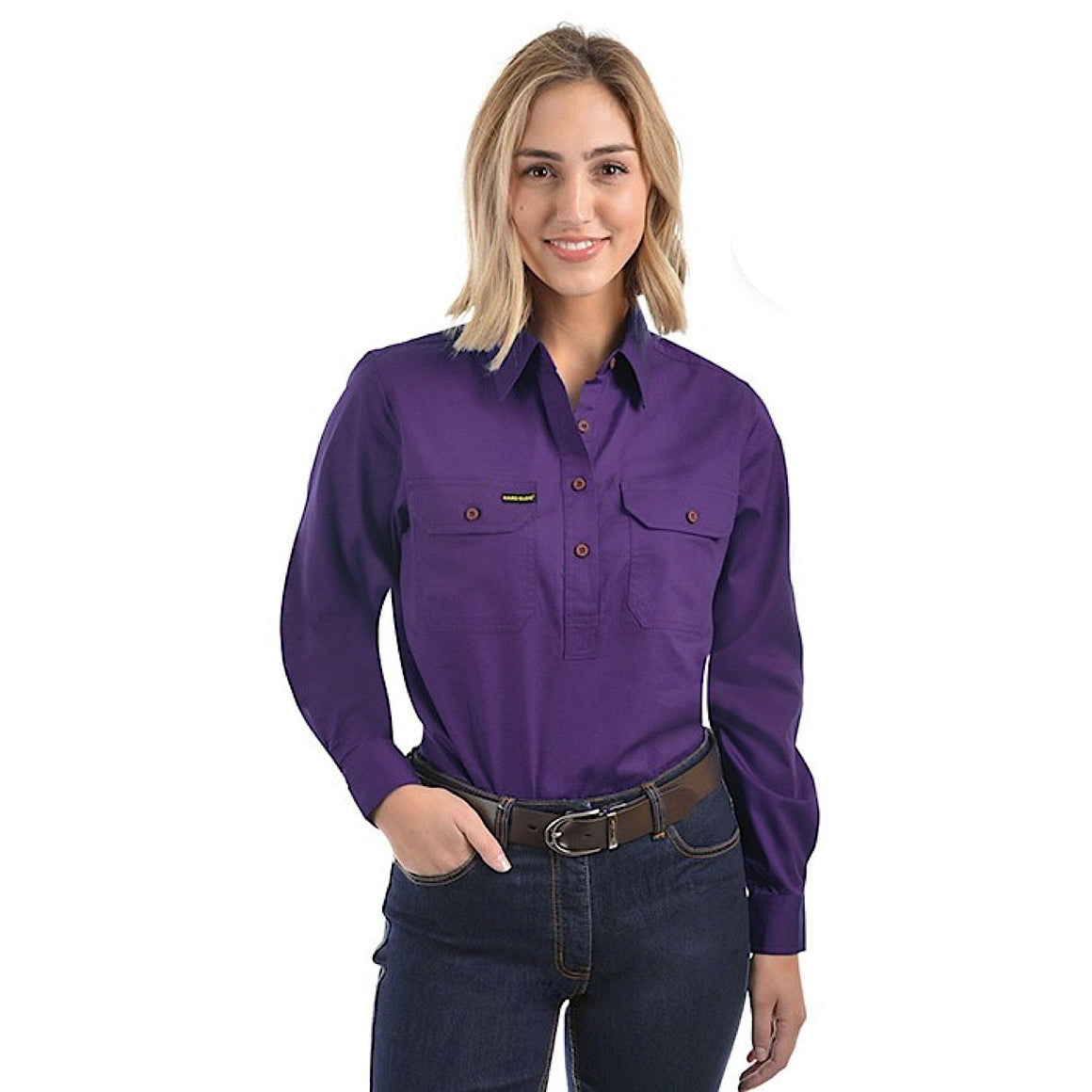 Hard Slog Women's Half Placket Light Cotton Shirt - Iris