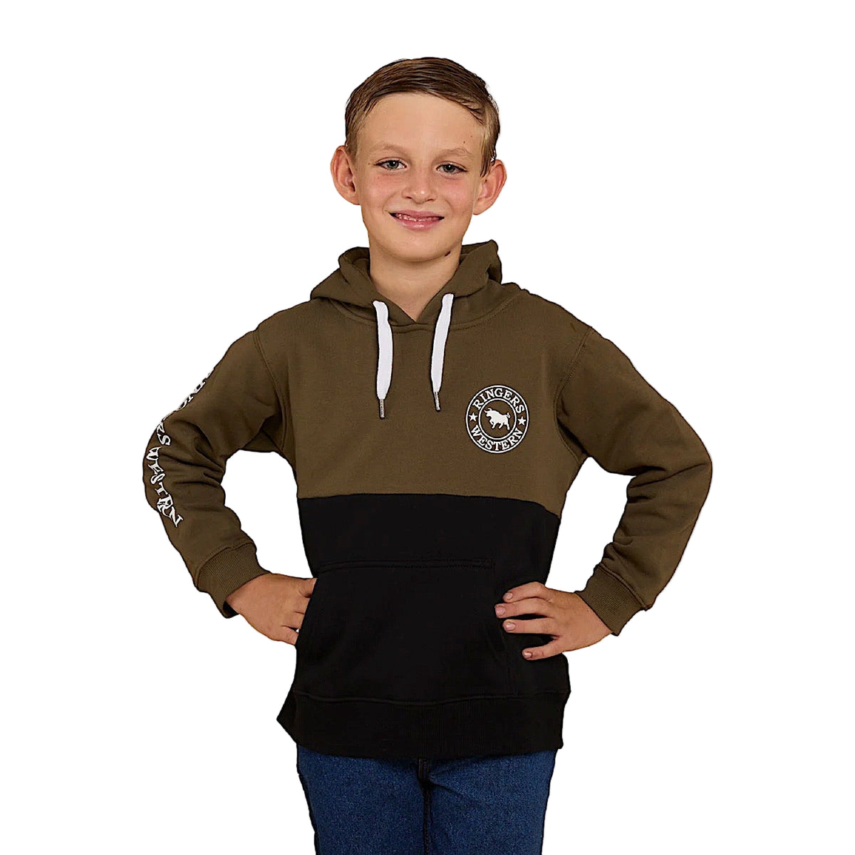Ringers Western Kid's Oakey Hoodie - Military Green / Black