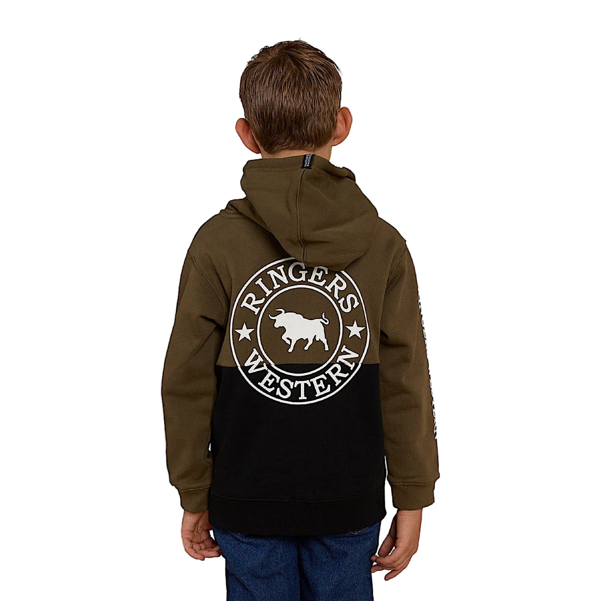 Ringers Western Kid's Oakey Hoodie - Military Green / Black