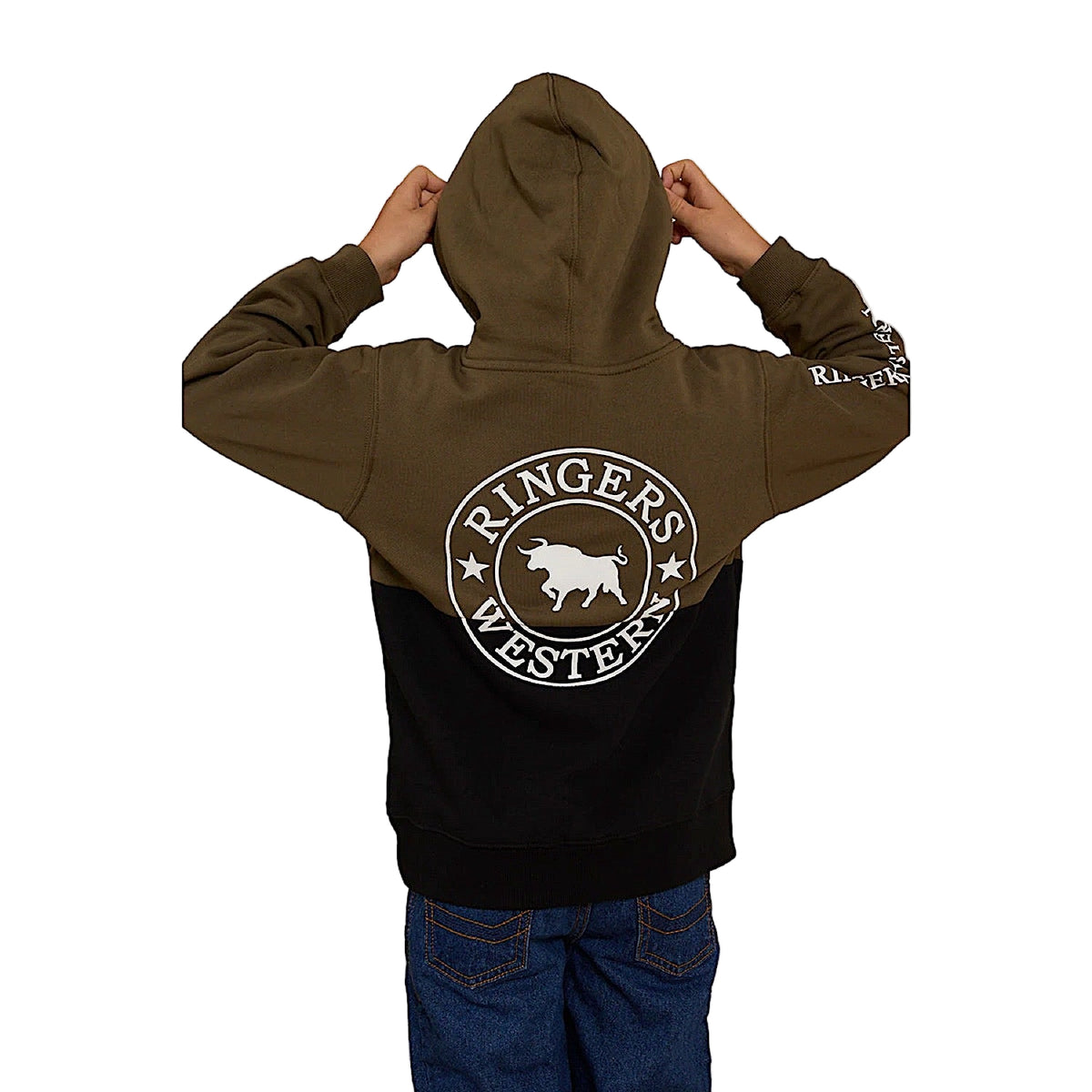 Ringers Western Kid's Oakey Hoodie - Military Green / Black