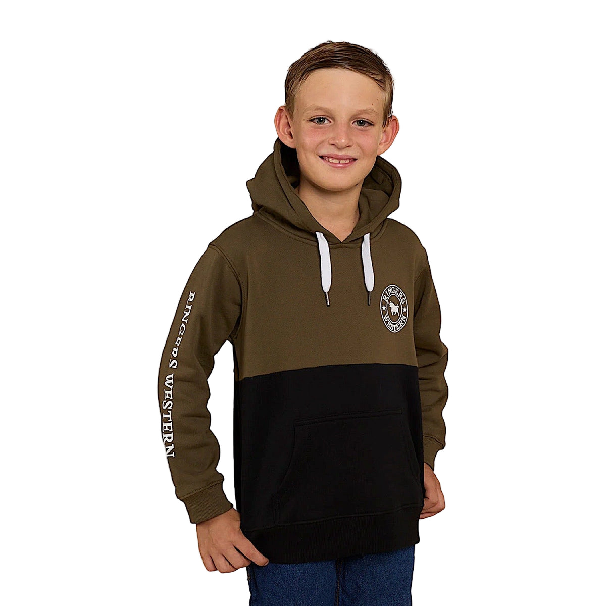 Ringers Western Kid's Oakey Hoodie - Military Green / Black