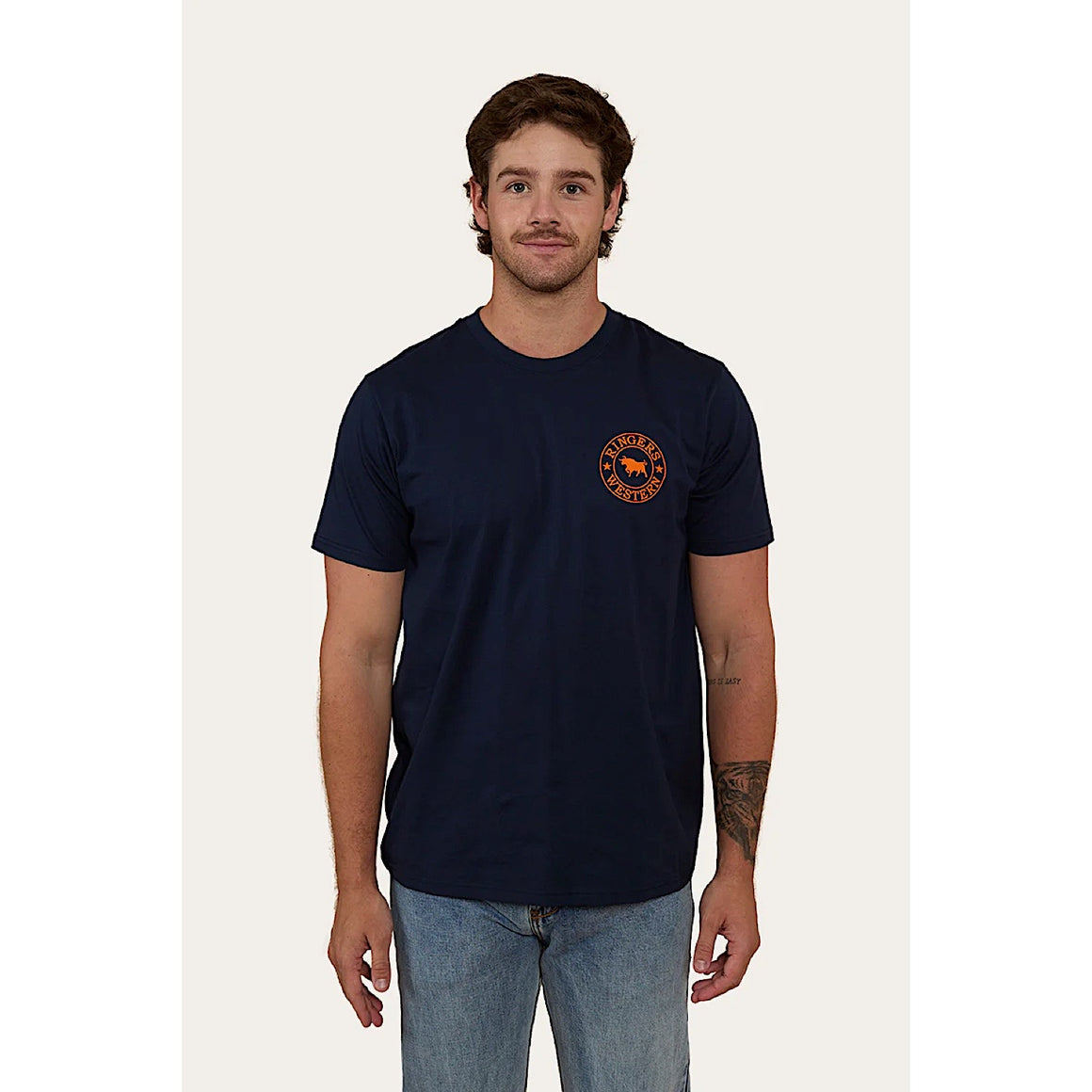 Ringers Western Signature Bull Men's Loose T-Shirt - Navy/Orange