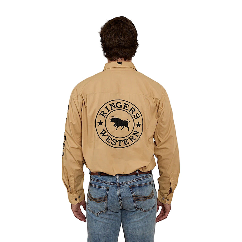 Ringers Western Men’s Hawkeye Half Button Work Shirt - Dark Sand