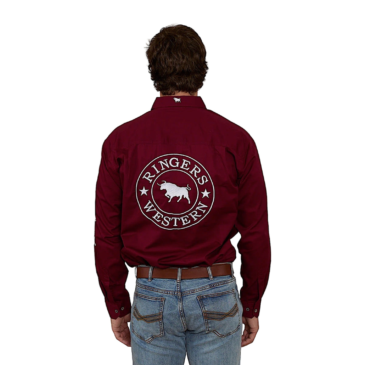 Ringers Western Men’s Hawkeye Half Button Work Shirt - Burgundy