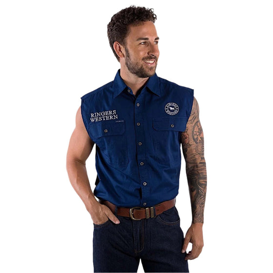 Ringers Western Men's Hawkeye Men's Sleeveless Work Shirt - Navy/White