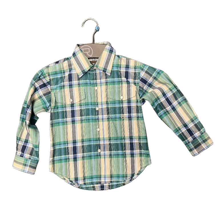 Roper Boys Amarillo Collection L/S Shirt Plaid Green