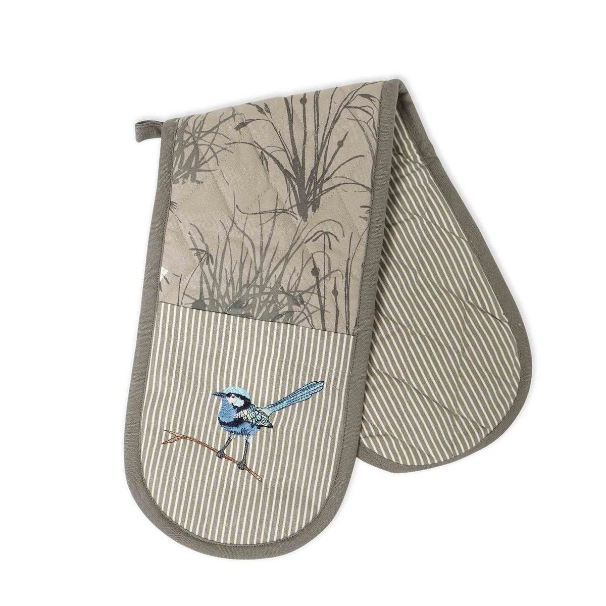 The Linen Press Double Mitt - Grasslands Blue Wren