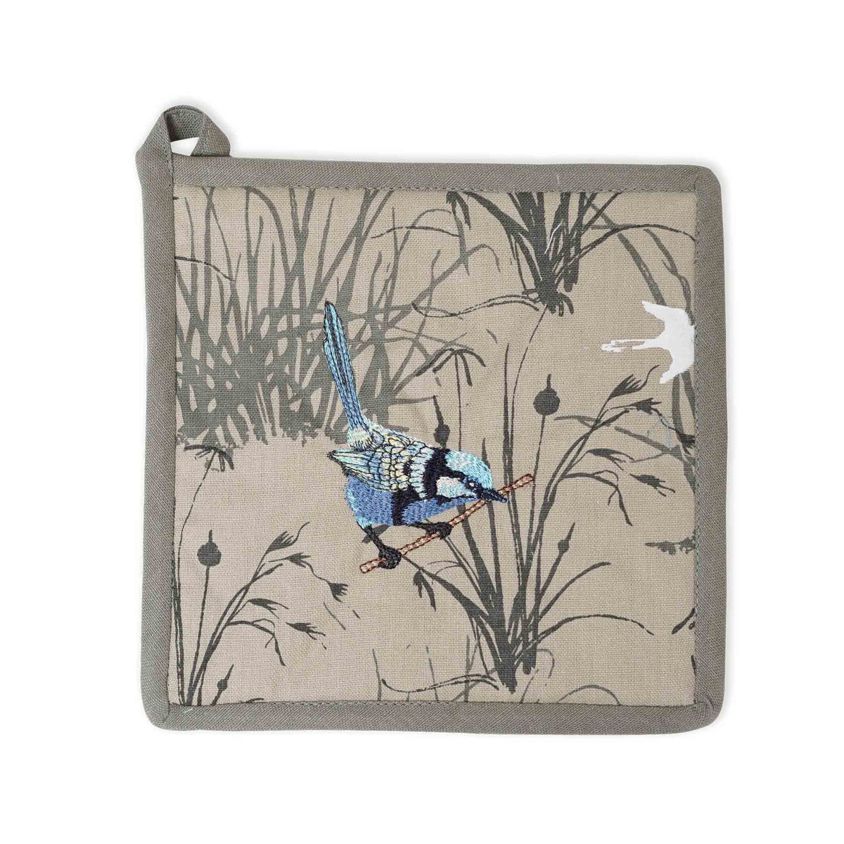 The Linen Press Pot Holder - Grasslands Blue Wren