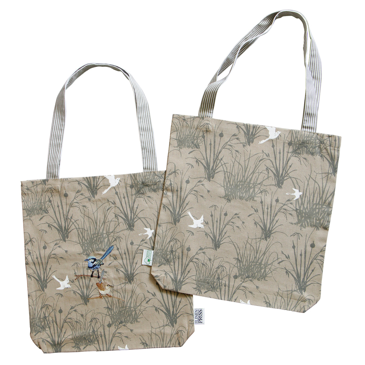 The Linen Press Shopper Bag - Grasslands Blue Wren
