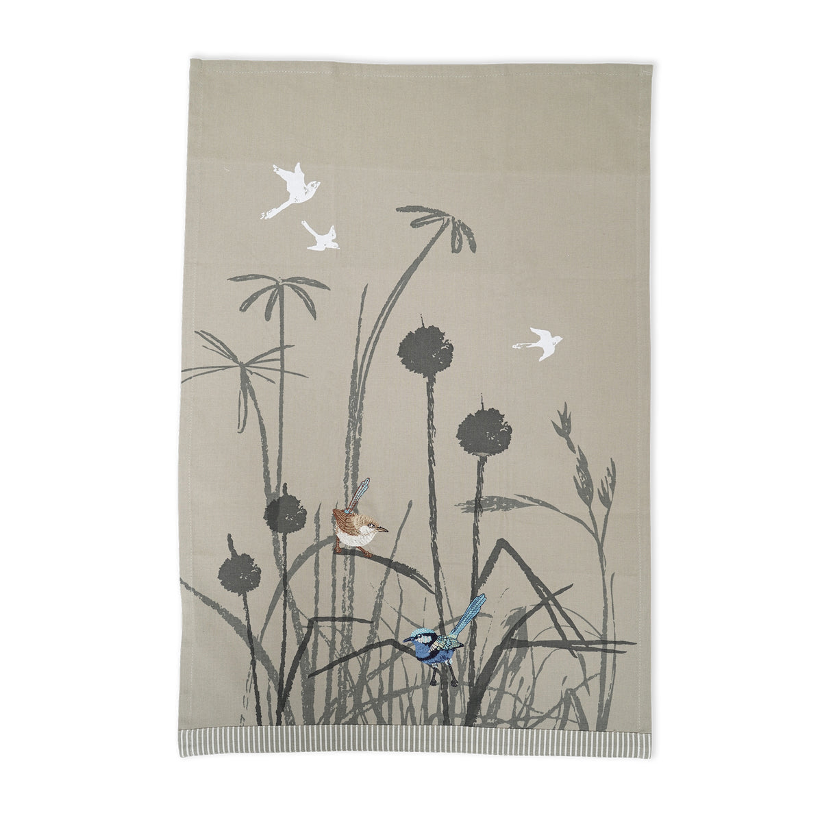 The Linen Press Tea Towel - Grasslands Blue Wren