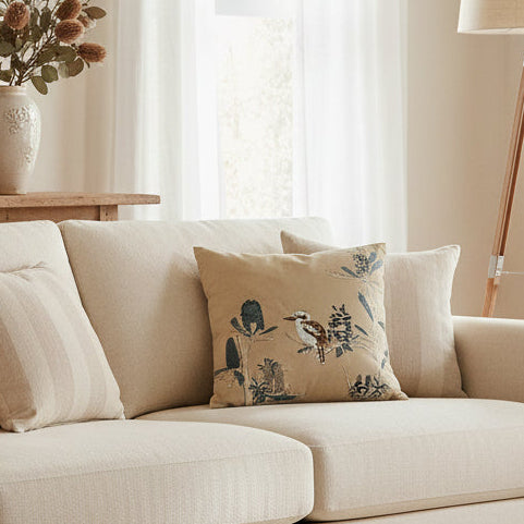 The Linen Press Cushion - Kookaburra & Banksia