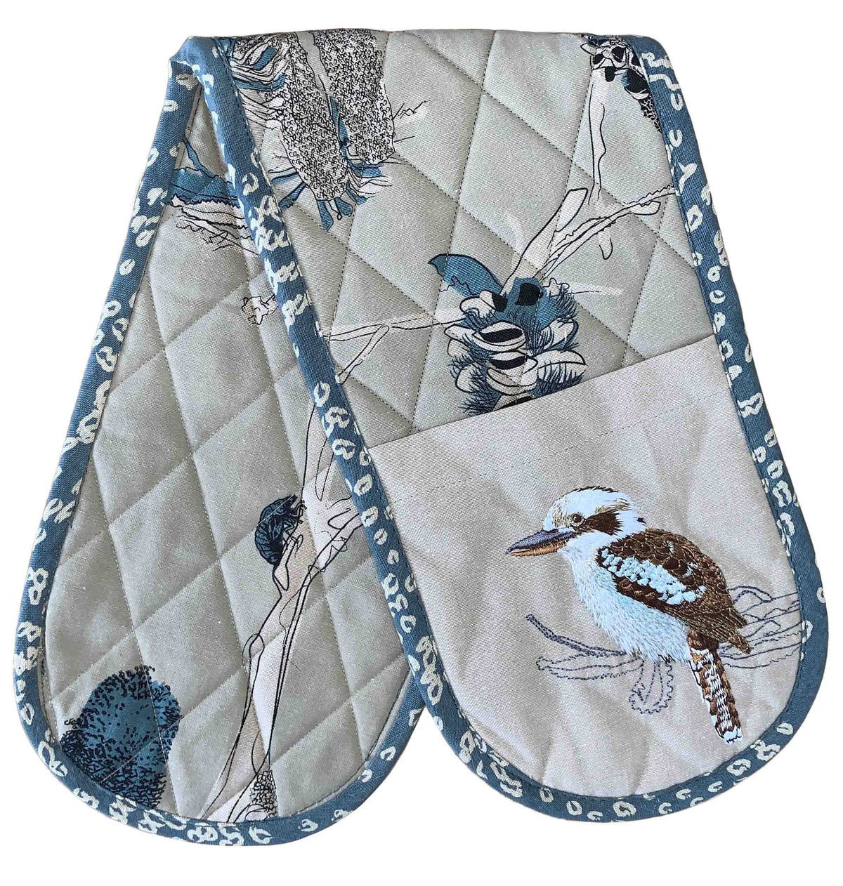 The Linen Press Double Mitt - Kookaburra & Banksia