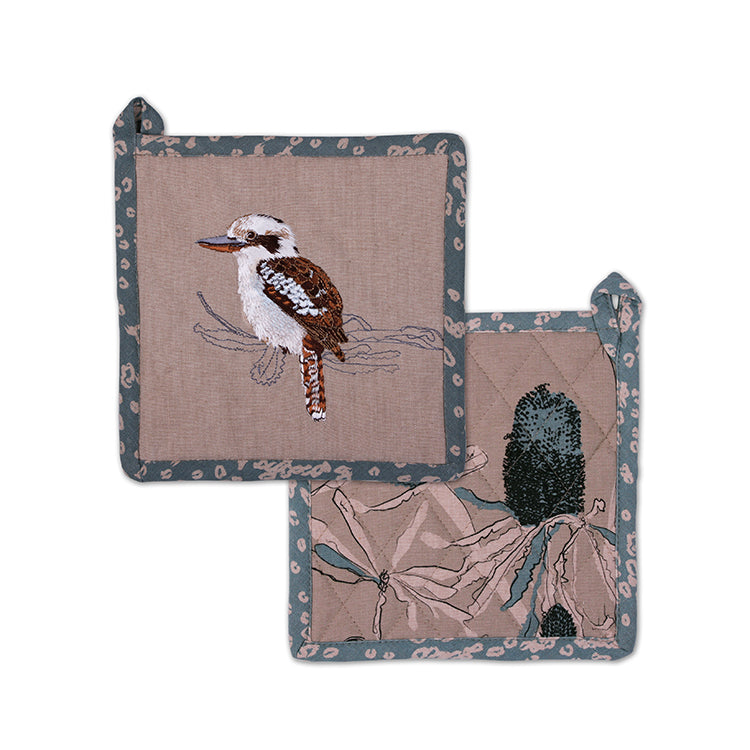 The Linen Press Pot Holder - Kookaburra & Banksia