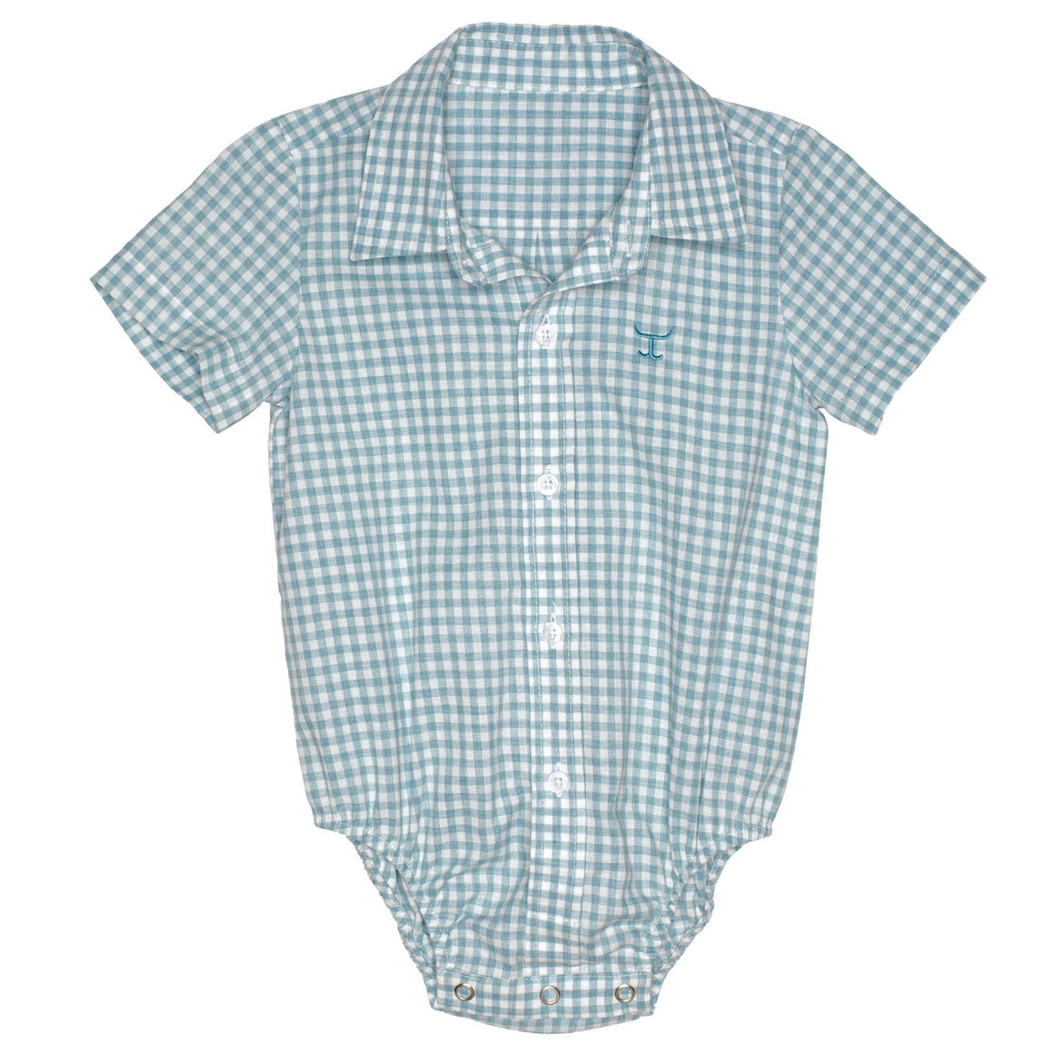 Just Country Infant Frankie Short Sleeve Full Button Jumpsuit - Dusty Turquoise