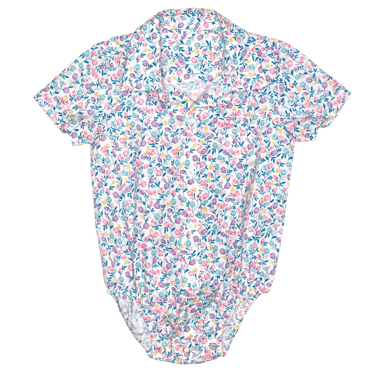 Just Country Infant Frankie Short Sleeve Full Button Jumpsuit - White Tulips