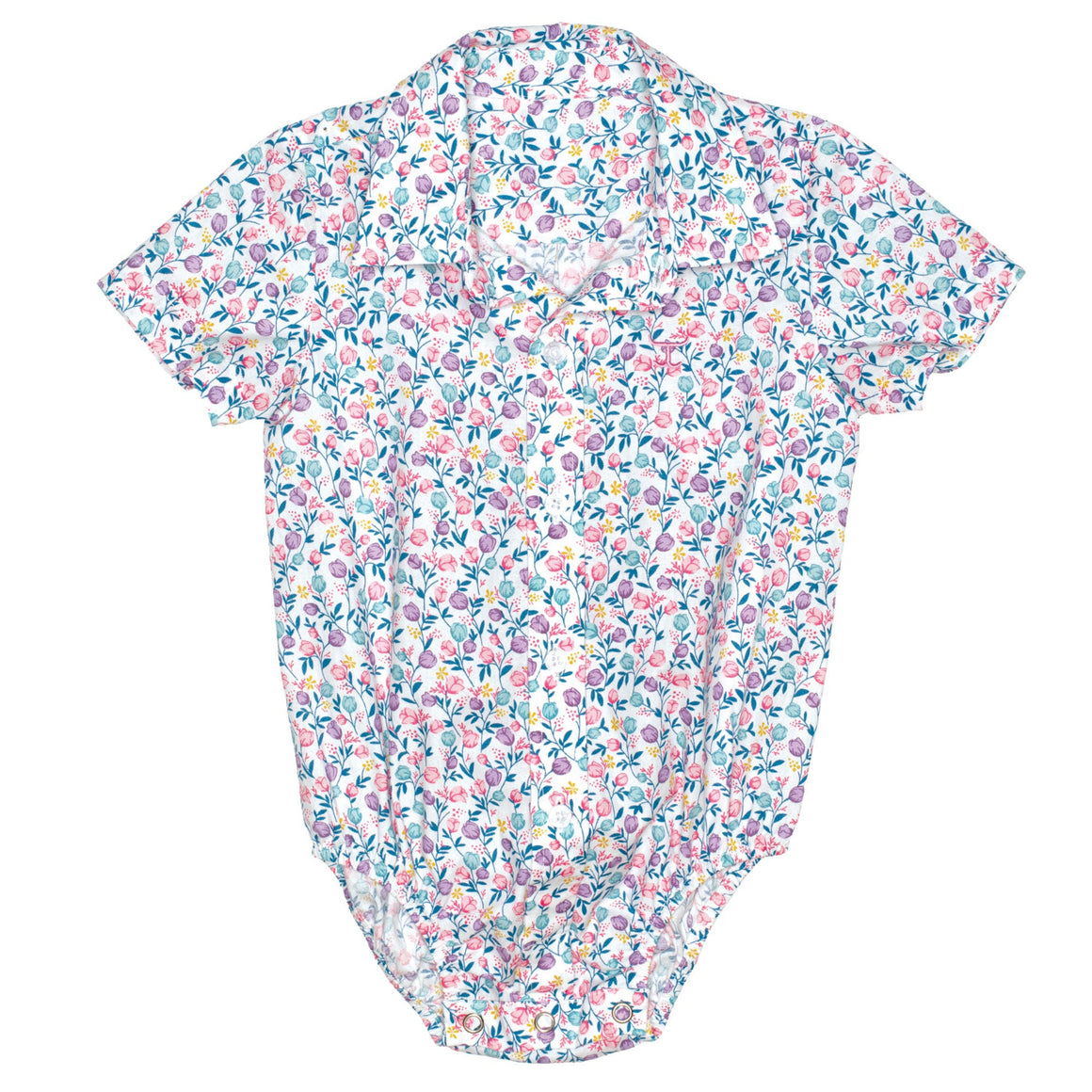 Just Country Infant Frankie Short Sleeve Full Button Jumpsuit - White Tulips