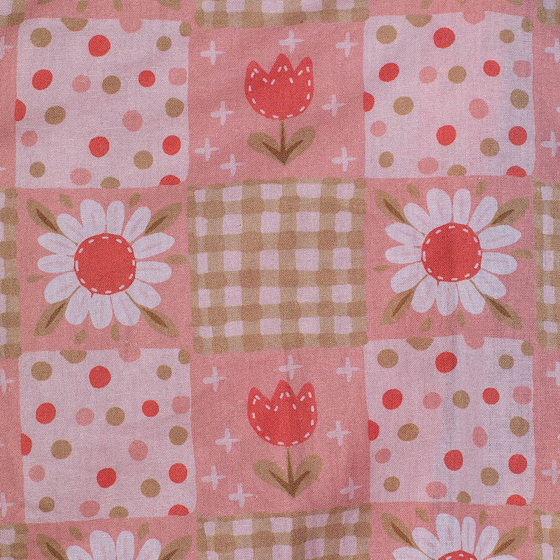 Just Country Infant Frankie Short Sleeve Full Button Plaid Jumpsuit - Peach Daisies