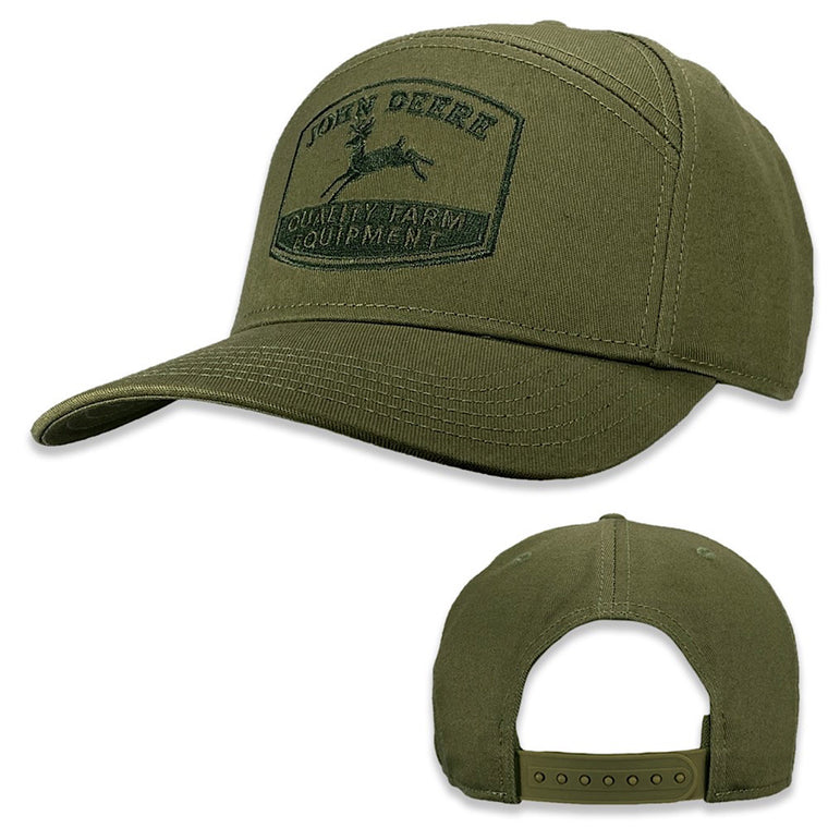 John Deere Cotton Twill 7 Panel Embroidered Cap - Olive