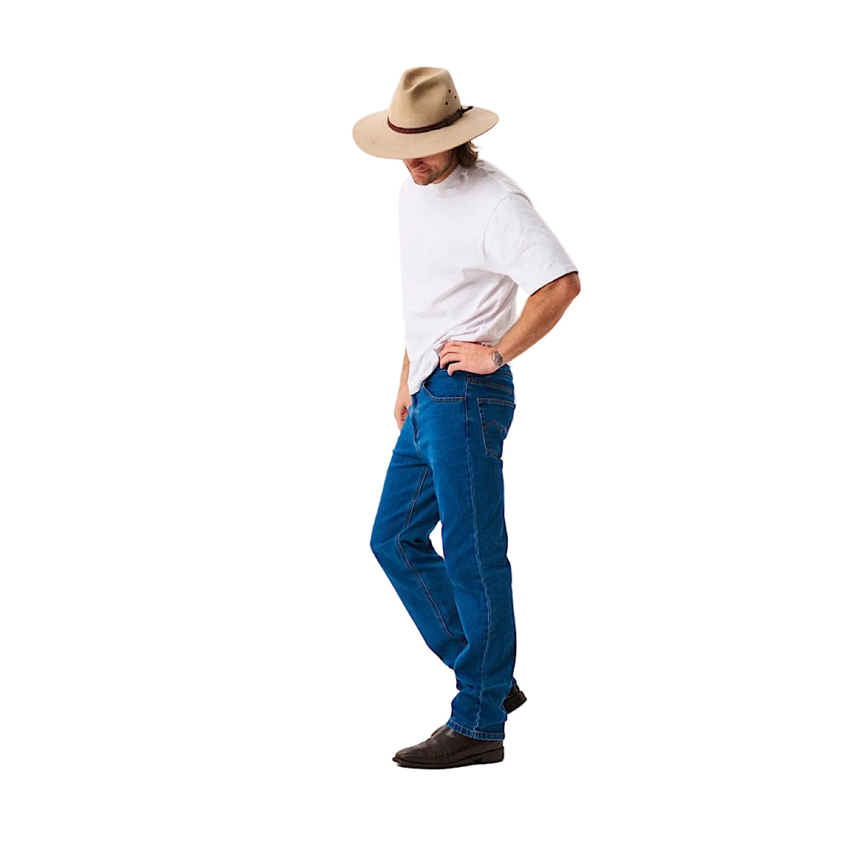 AMCO Men's Stretch Straight Slim Leg Jeans - Mid Stone Wash