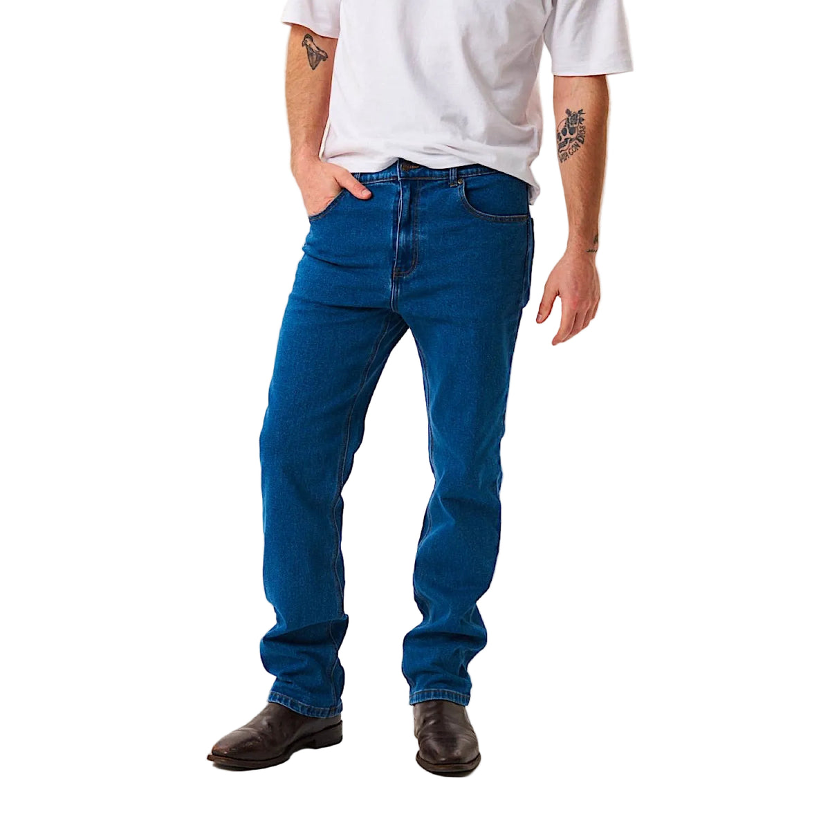 AMCO Men's Stretch Straight Slim Leg Jeans - Mid Stone Wash