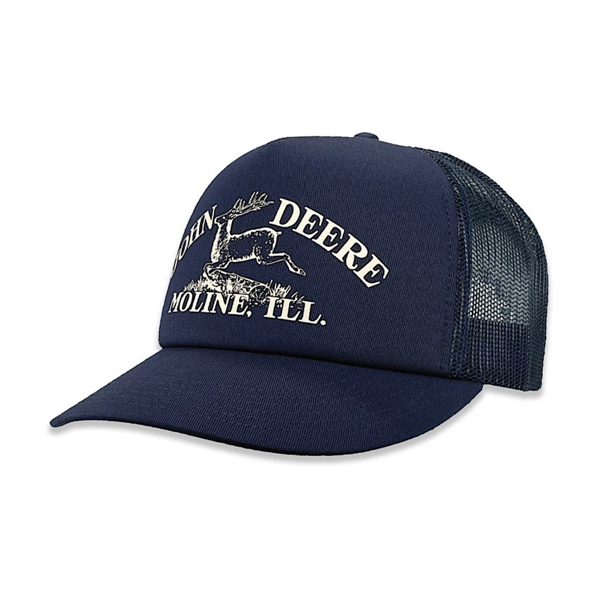 John Deere 5 Panel Trucker Cap with Printed Vintage Logo - Navy