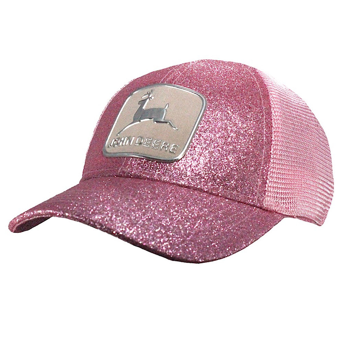 John Deere Women’s Vintage Logo Patch Glitter Mesh Trucker Cap - Pink