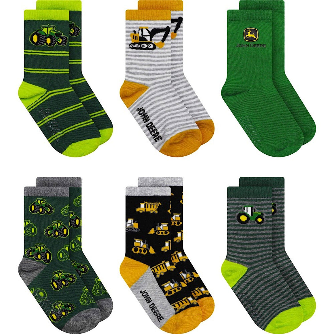John Deere Kids 6-Pack Crew Socks - Multi-Colour