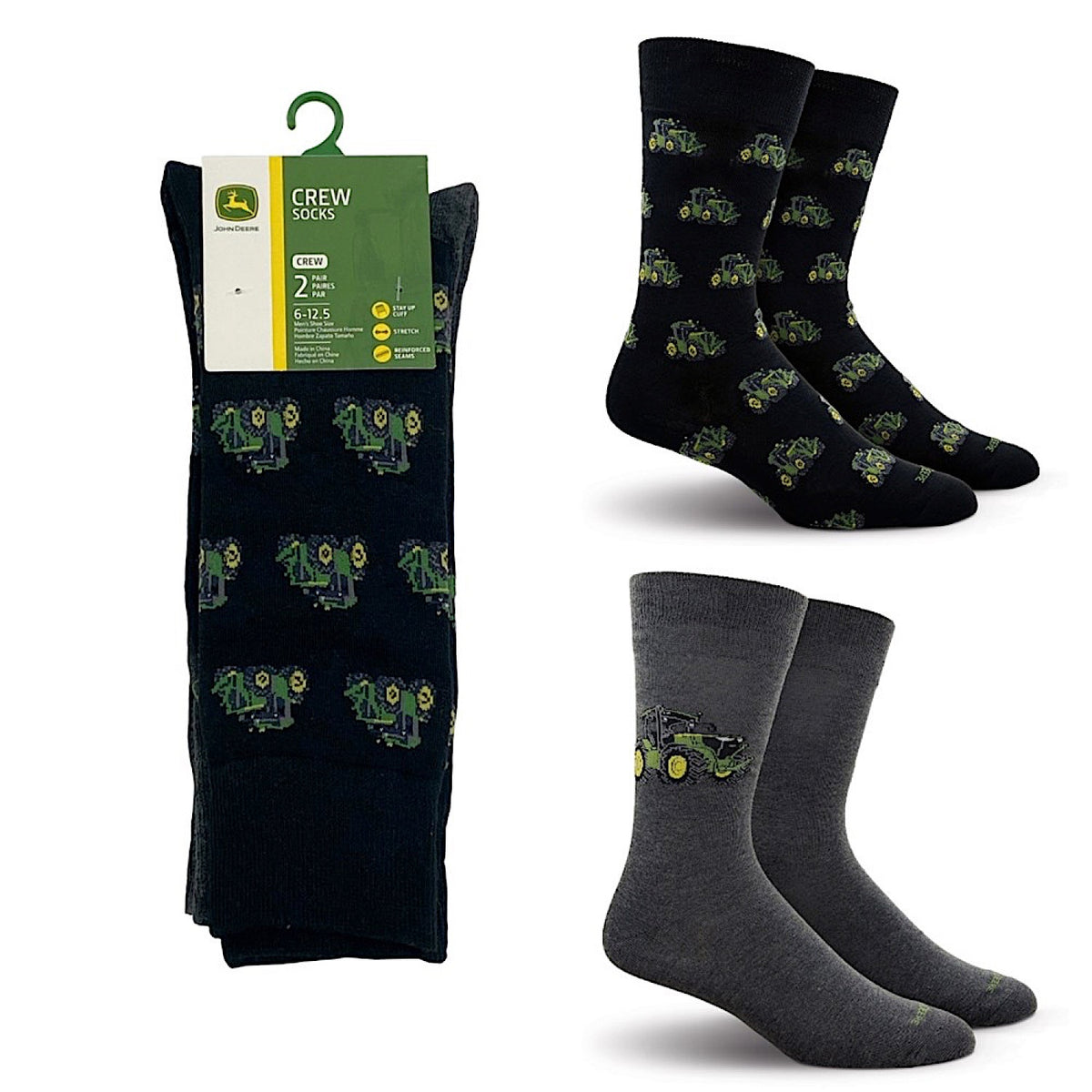 John Deere 2 Pack Dress Socks - Black/Grey