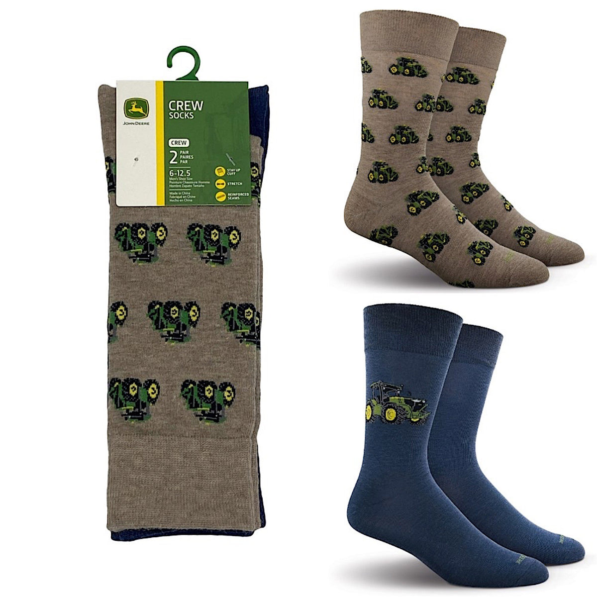 John Deere 2 Pack Dress Socks - Brown/Blue