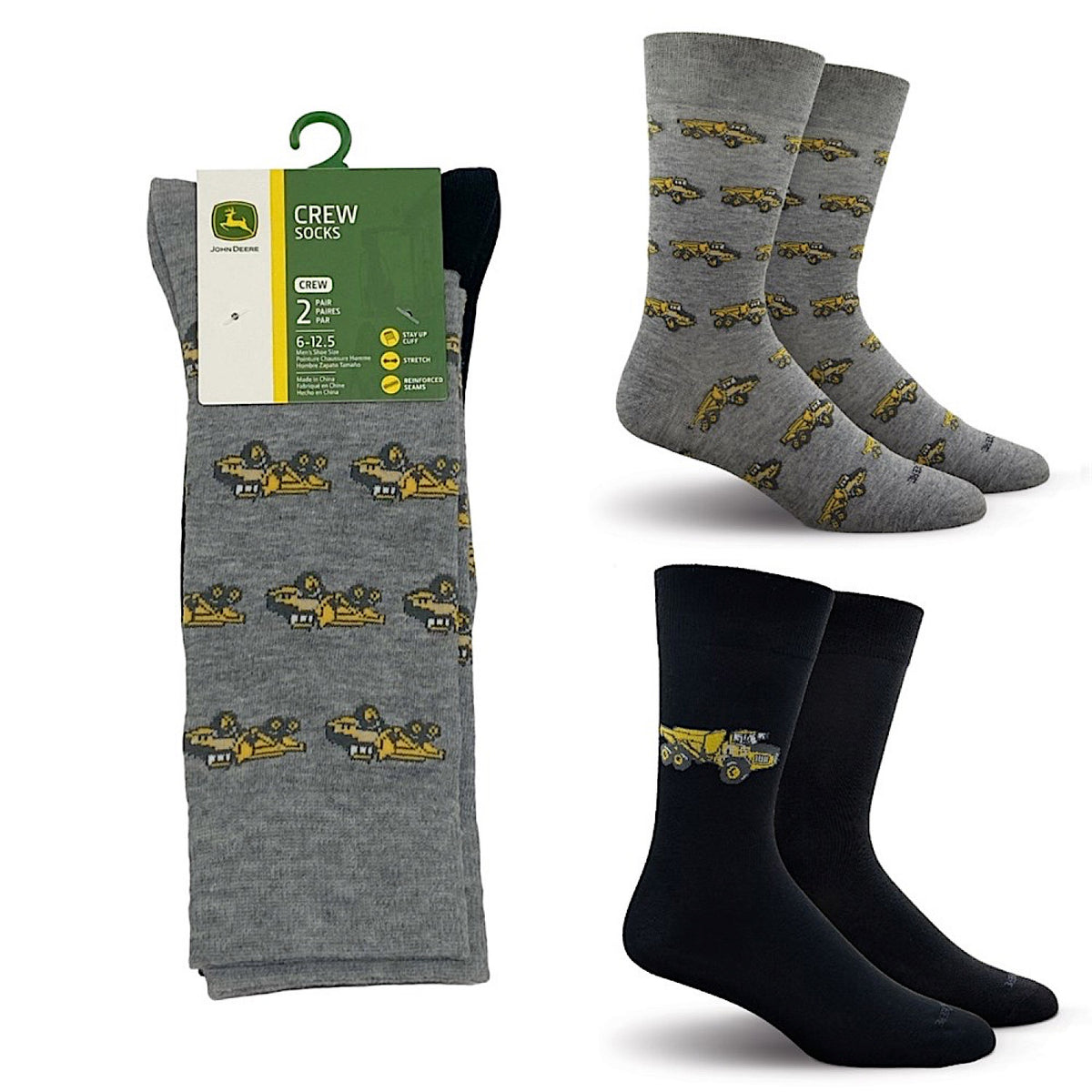 John Deere 2 Pack Dress Socks - Grey/Black