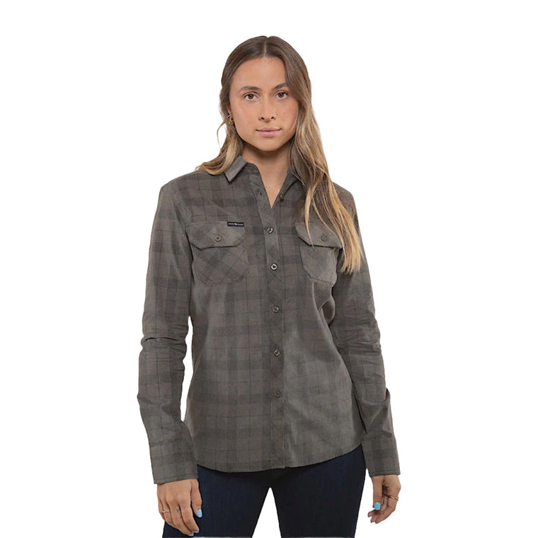 Ringers Western Womens Corduroy Long Sleeve Shirt - Charcoal