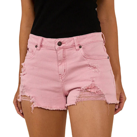 Ringers Western Women's Jessie Mid Rise Ripped Denim Short - Light Pink