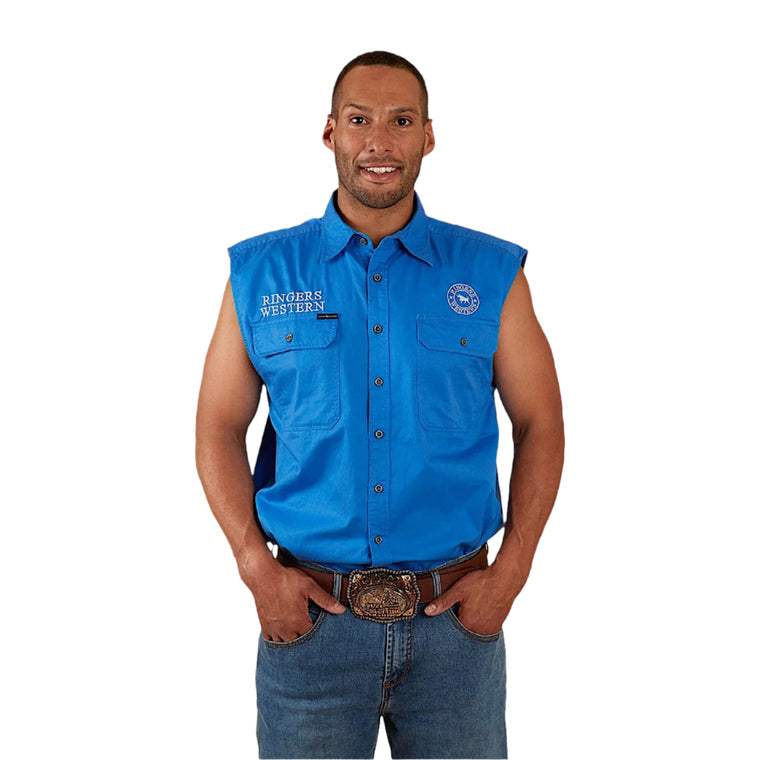 Ringers Western Men's Hawkeye Sleeveless Work Shirt - Blue/White