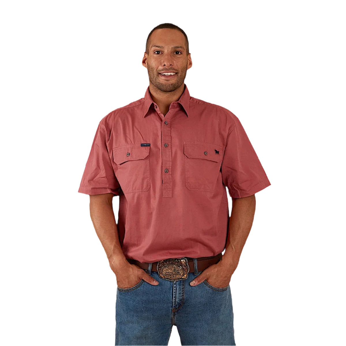 Ringers Western Men’s Pack Saddle Short Sleeve Half Button Work Shirt - Dusty Rose